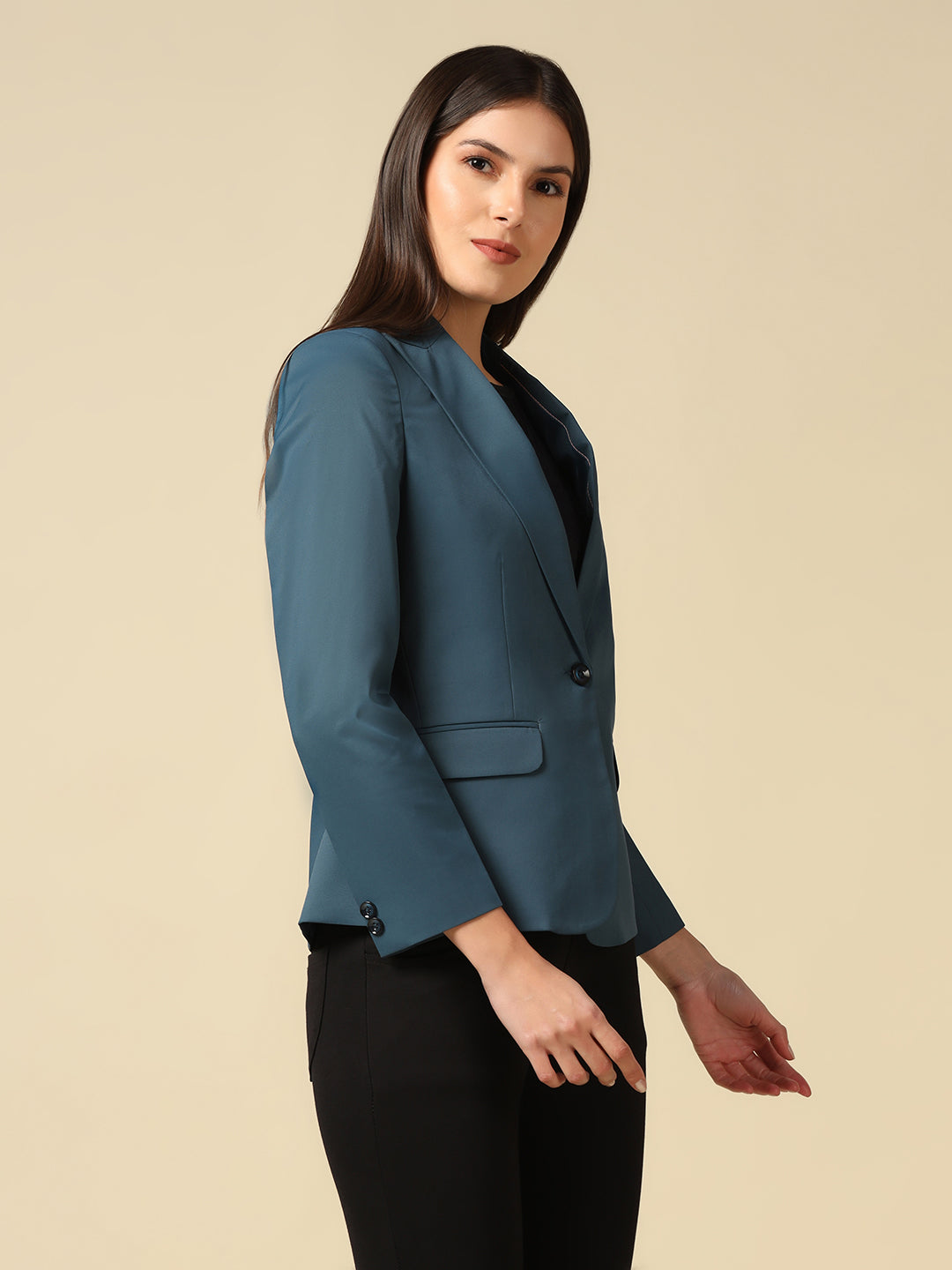 Women Blue Single Breasted Blazer - Tahvo India