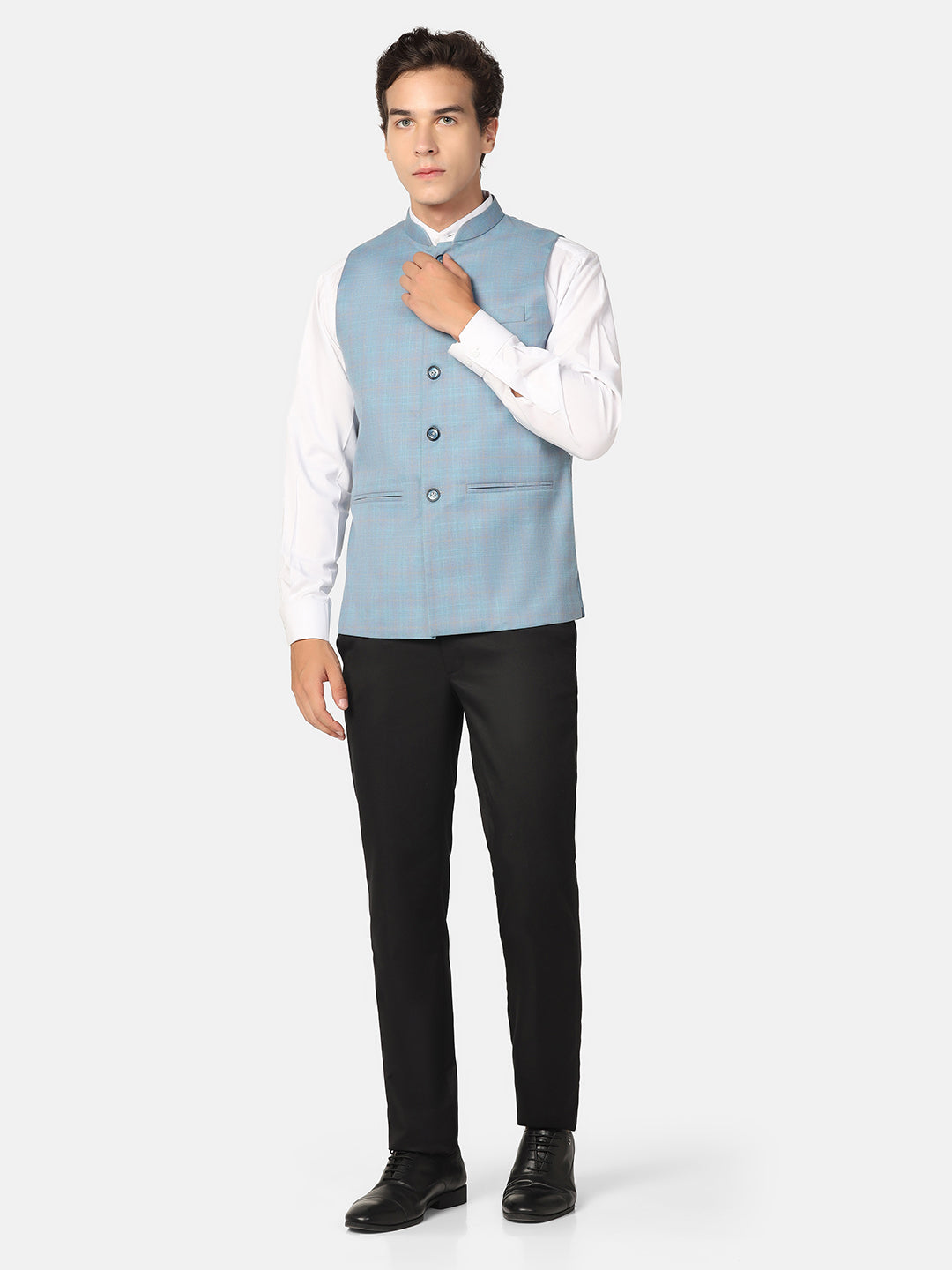 Men Blue Checks Nehru Jacket - Tahvo India