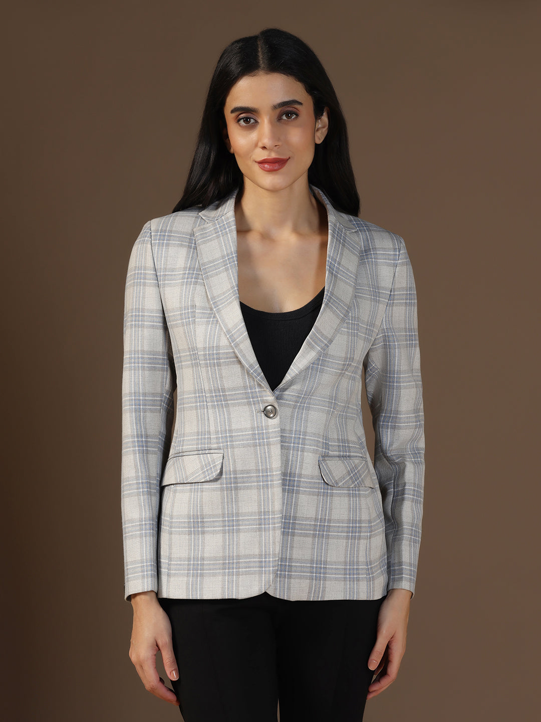 Women's Light Grey Tweed Checked Blazer