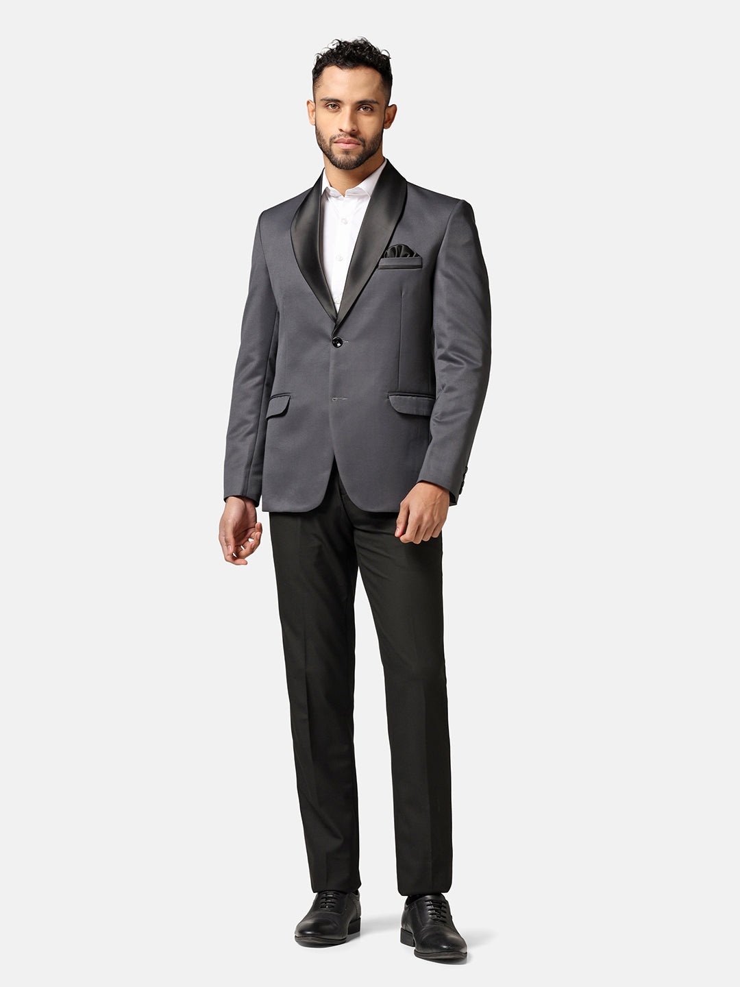 Men Grey Tuxedo Blazer - Tahvo India