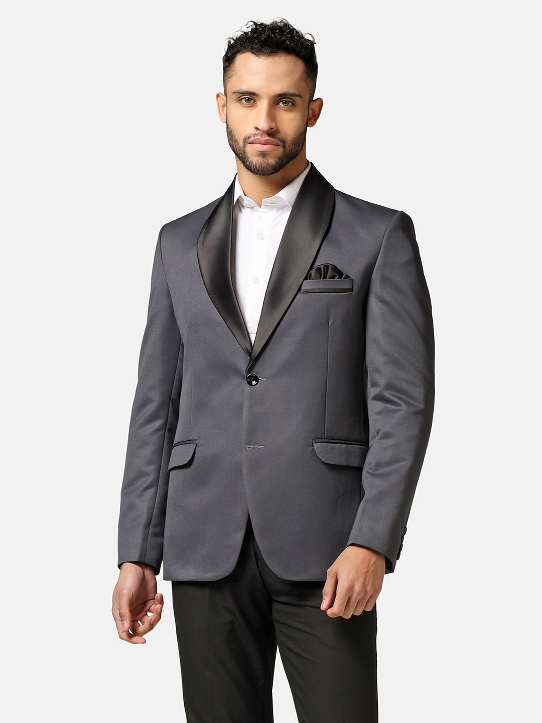 Men Grey Tuxedo Blazer - Tahvo India