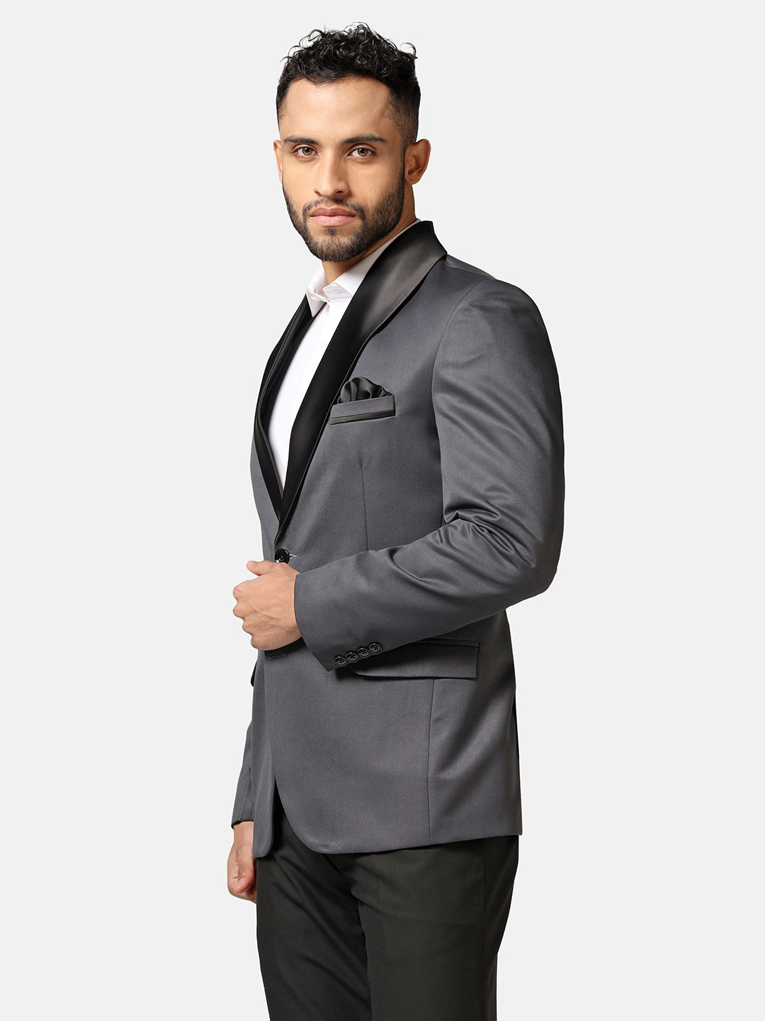 Men Grey Tuxedo Blazer - Tahvo India