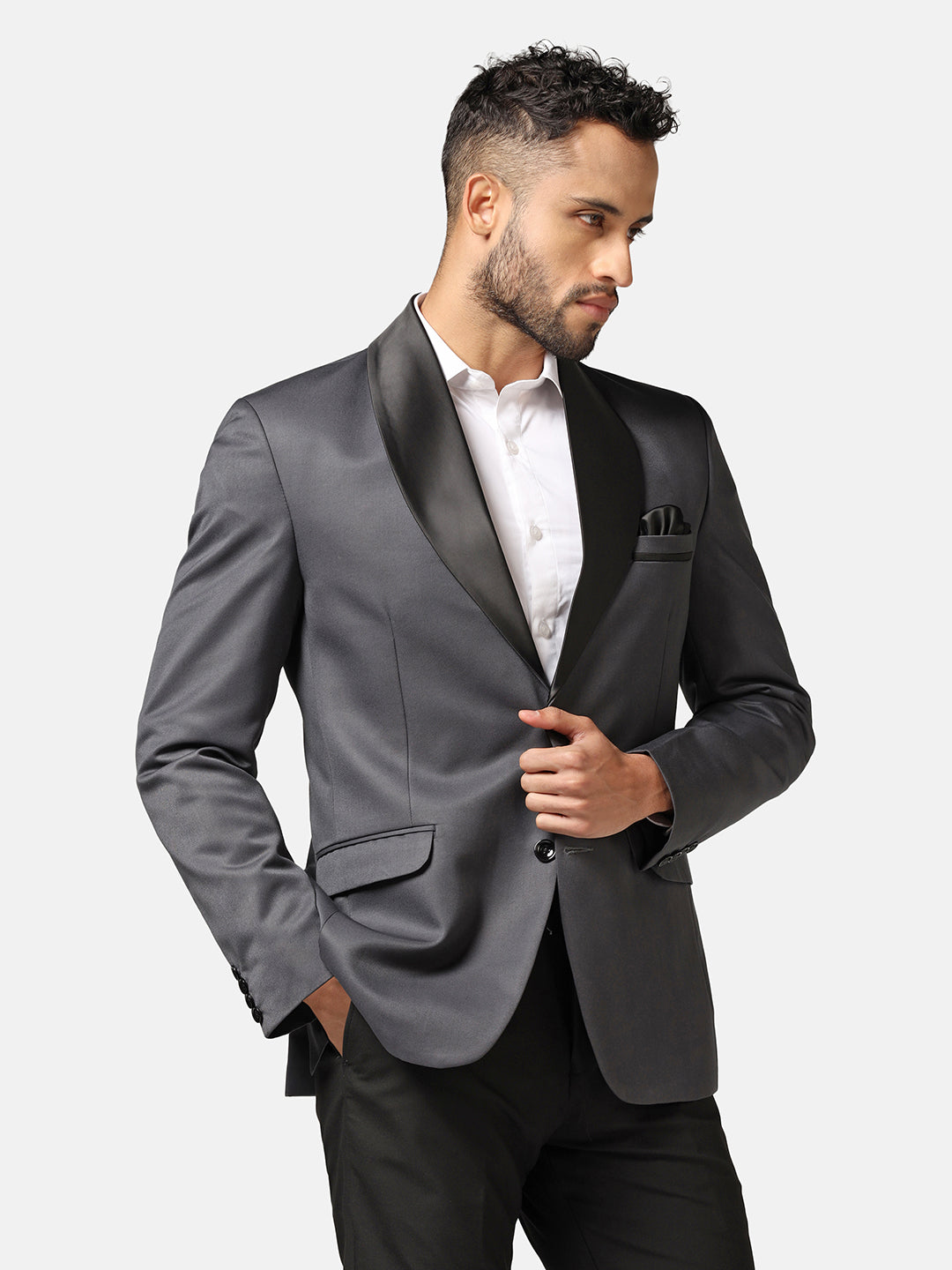Men Grey Tuxedo Blazer - Tahvo India