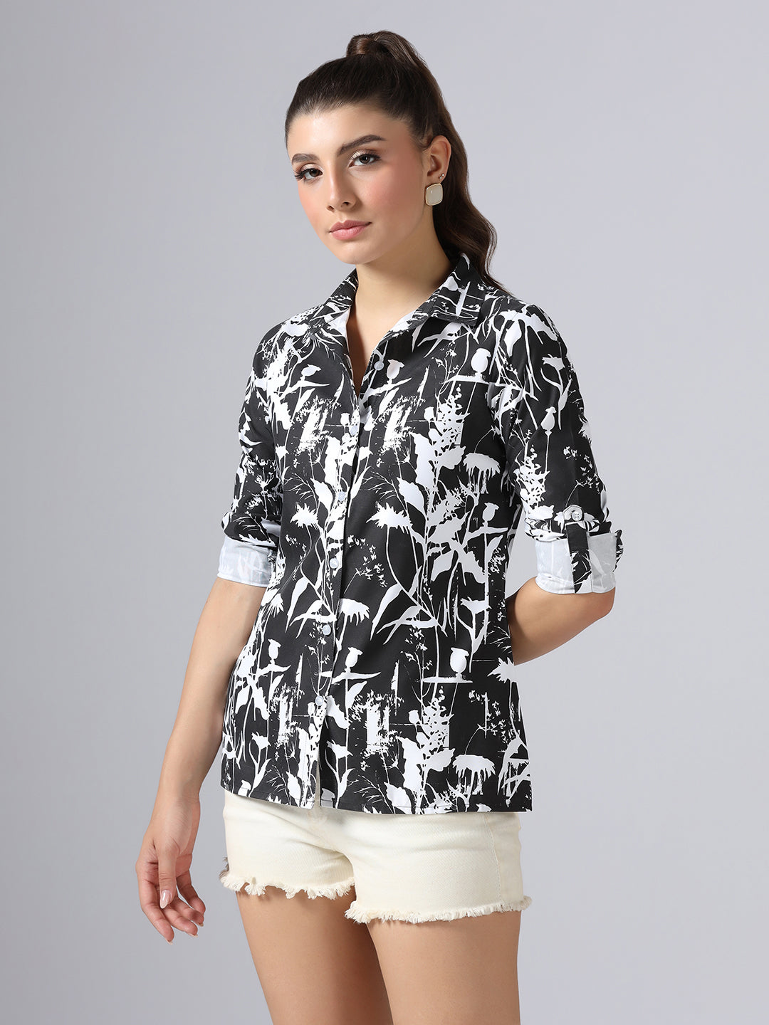 Women Black Floral Printed Shirt - Tahvo India