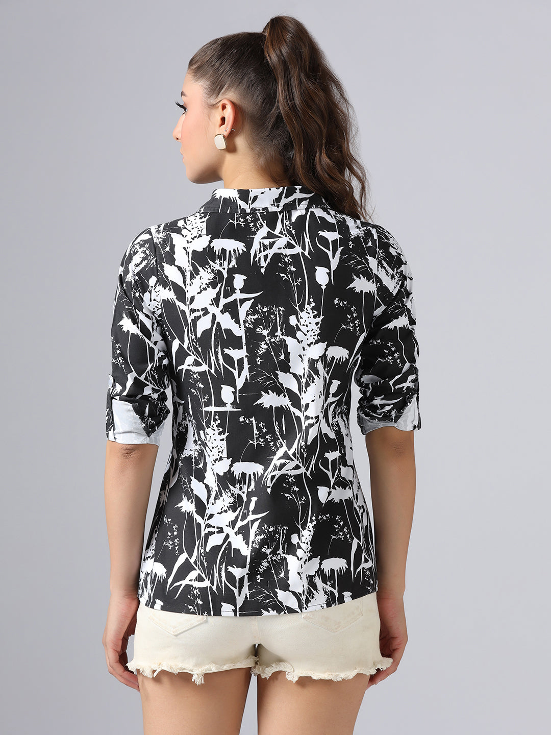 Women Black Floral Printed Shirt - Tahvo India