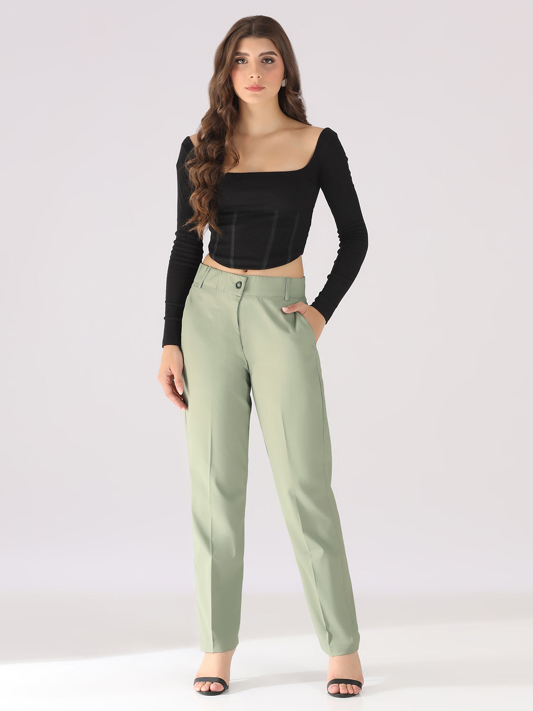 Women Green Straight Fit Trousers