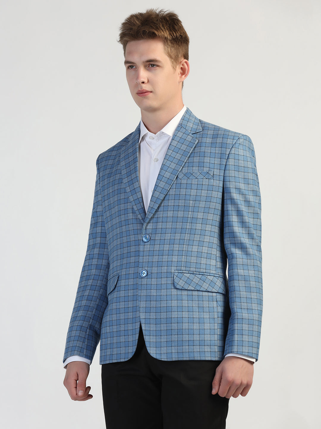 Light Blue Checked Tweed Blazer