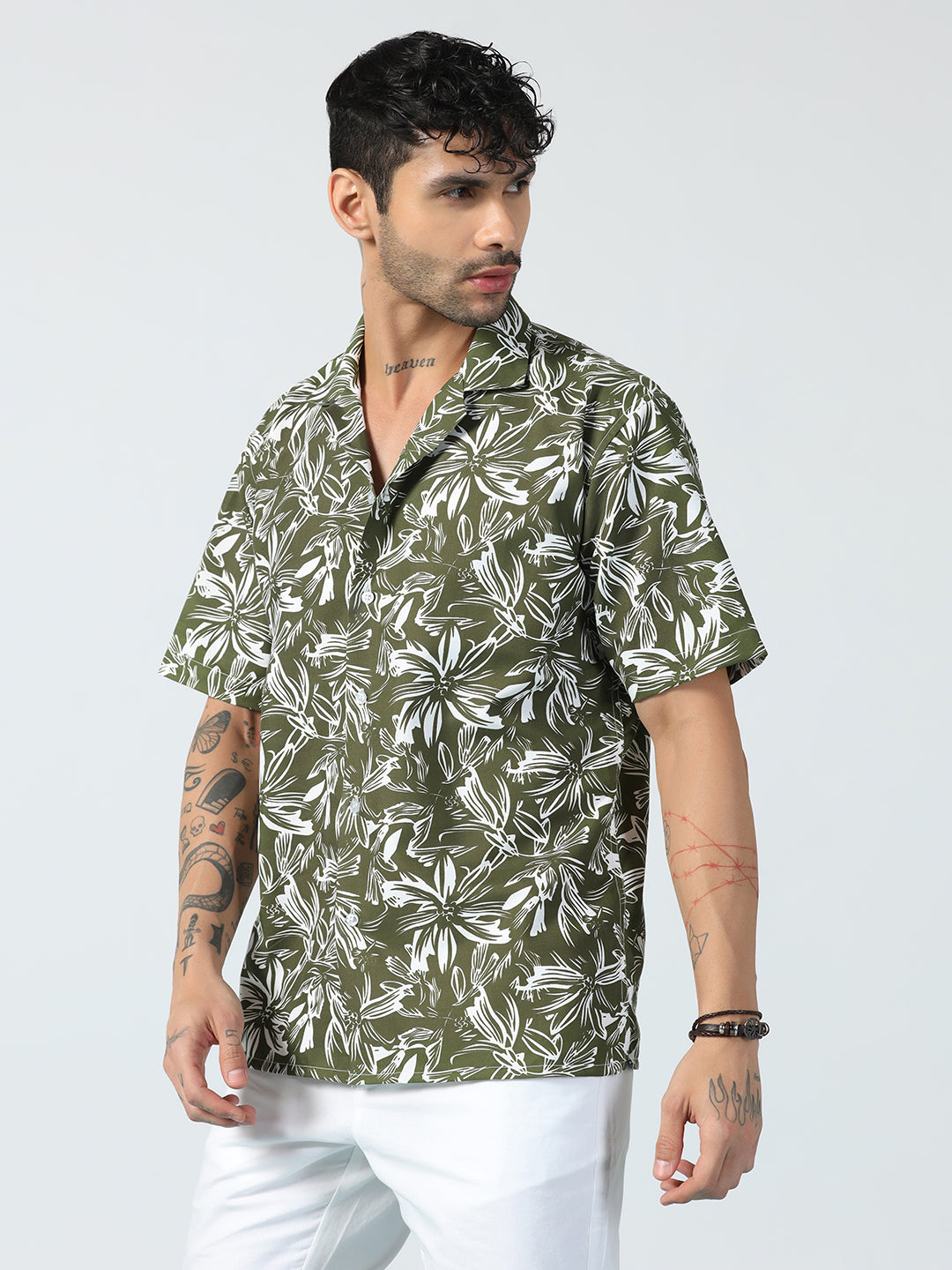 Aura Leaves Printed Half Sleeve Shirt