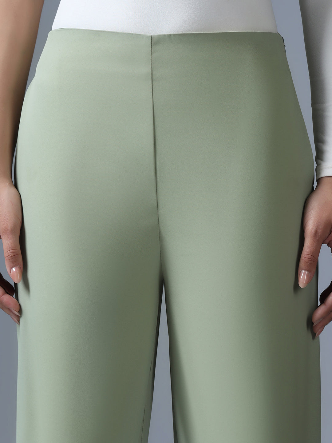 Women Pista Green Side Zip Trouser