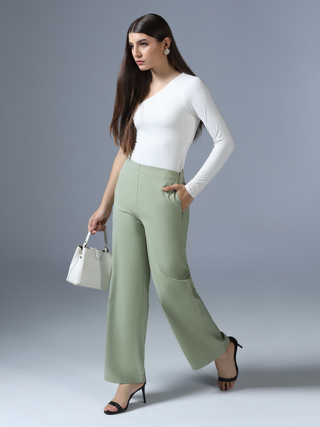 Women Pista Green Side Zip Trouser - Tahvo India