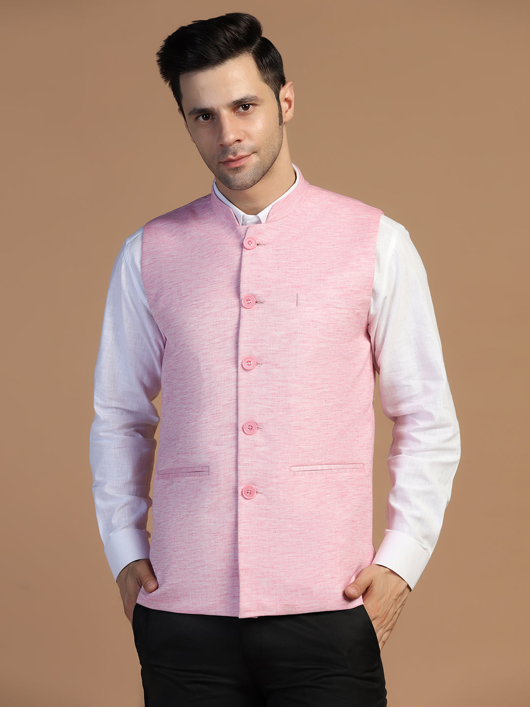 Men Pink Linen Jacket - Tahvo India