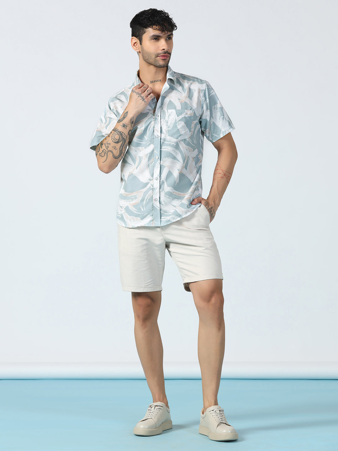 Blue Brushstroke Designs Half Sleeve Shirt