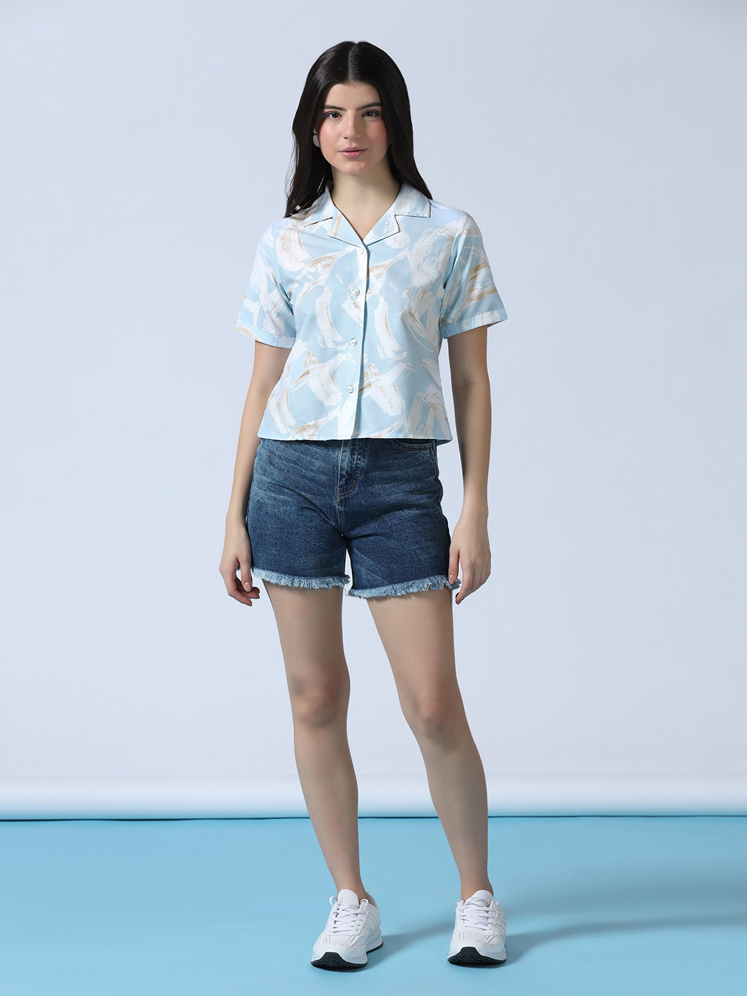 Women Blue Abstract Printed Shirt - Tahvo India