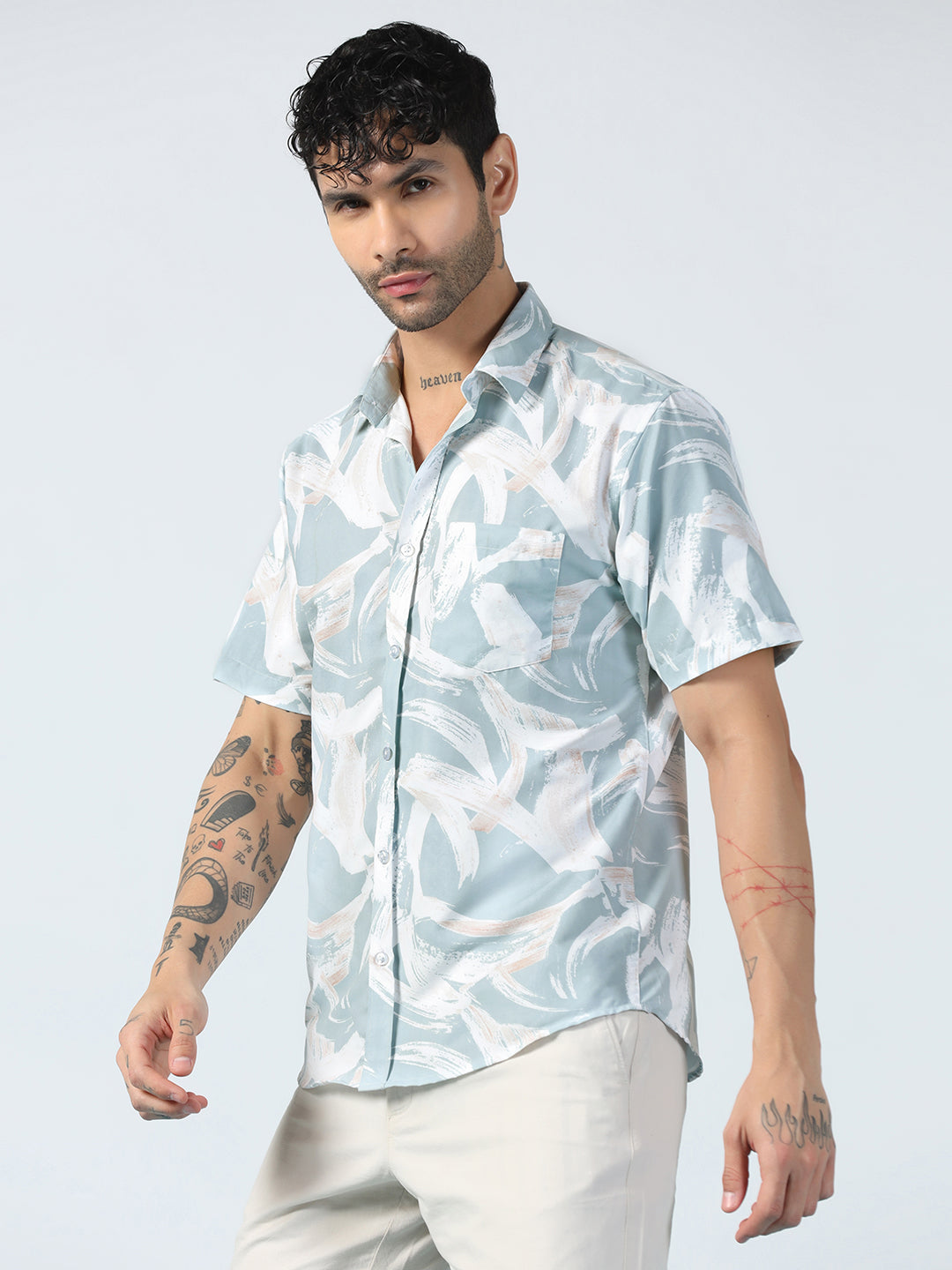 Blue Brushstroke Designs Half Sleeve Shirt