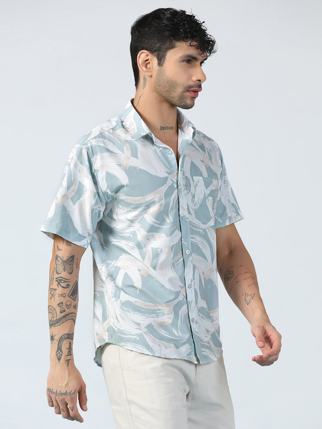 Blue Brushstroke Designs Half Sleeve Shirt