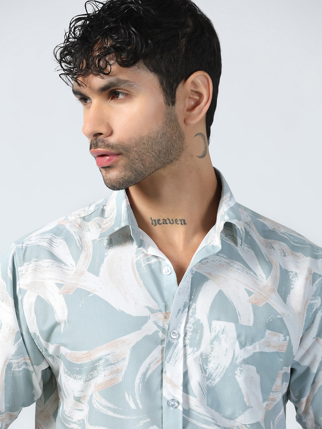 Blue Brushstroke Designs Half Sleeve Shirt