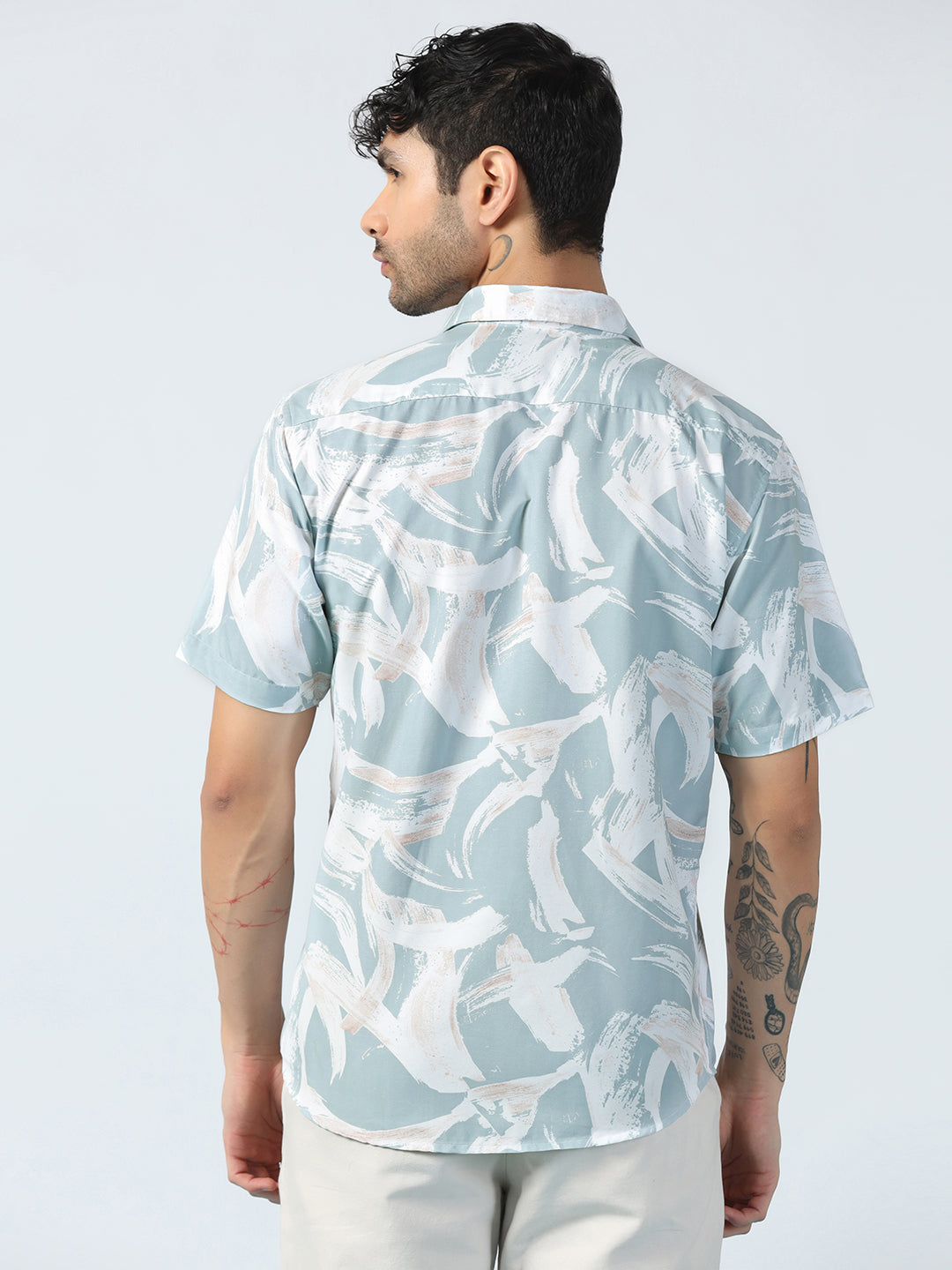 Blue Brushstroke Designs Half Sleeve Shirt