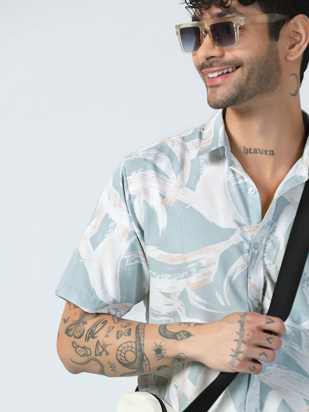 Blue Brushstroke Designs Half Sleeve Shirt