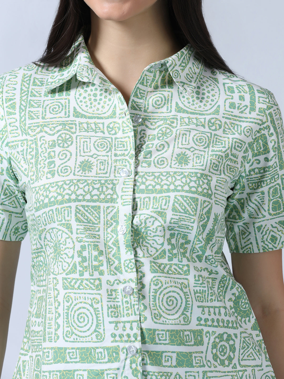 Women Light Green Printed Shirt - Tahvo India