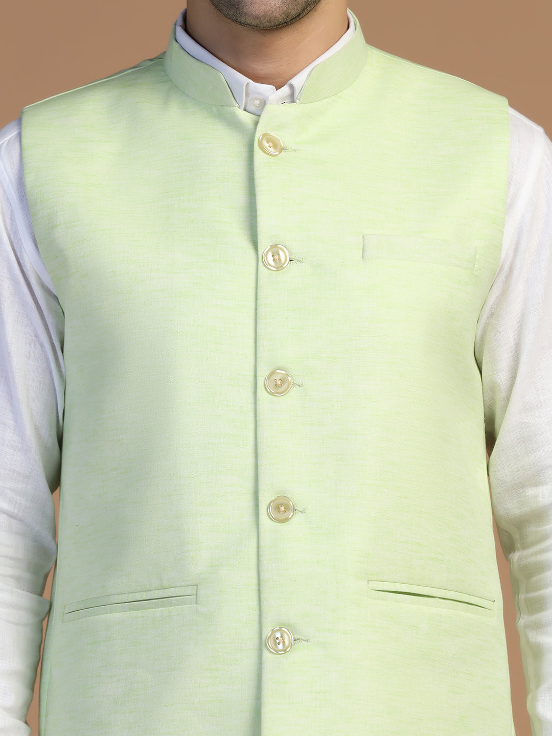 Men Green Linen Nehru Jacket
