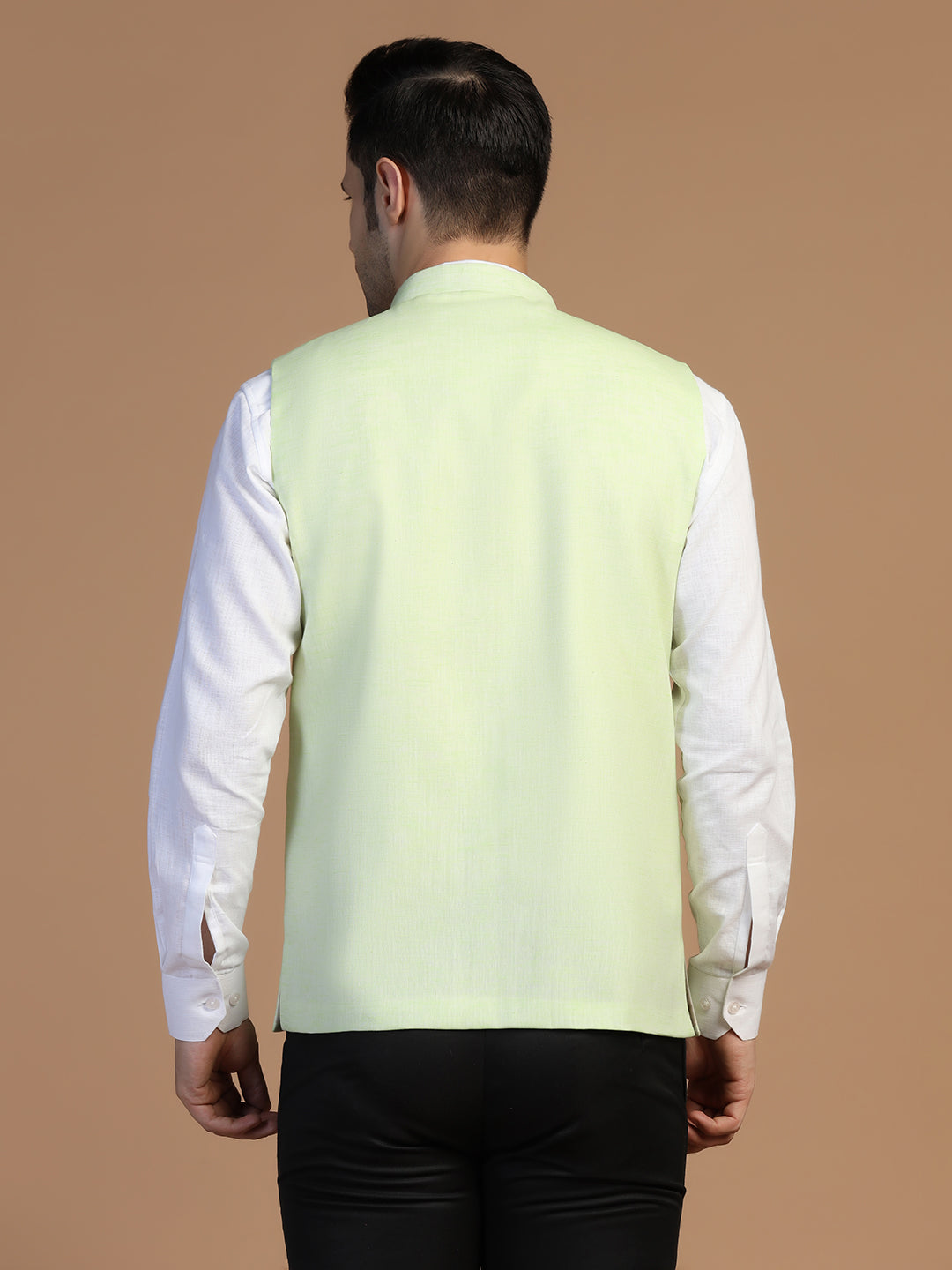 Men Green Linen Nehru Jacket