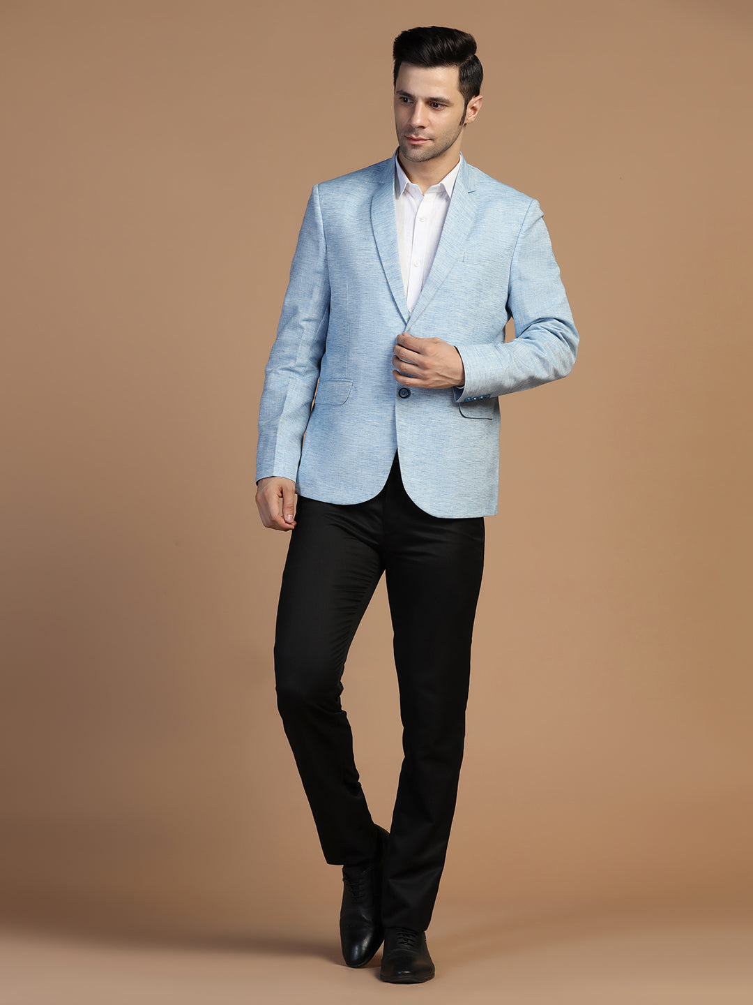 Men Blue Linen Blazer - Tahvo India