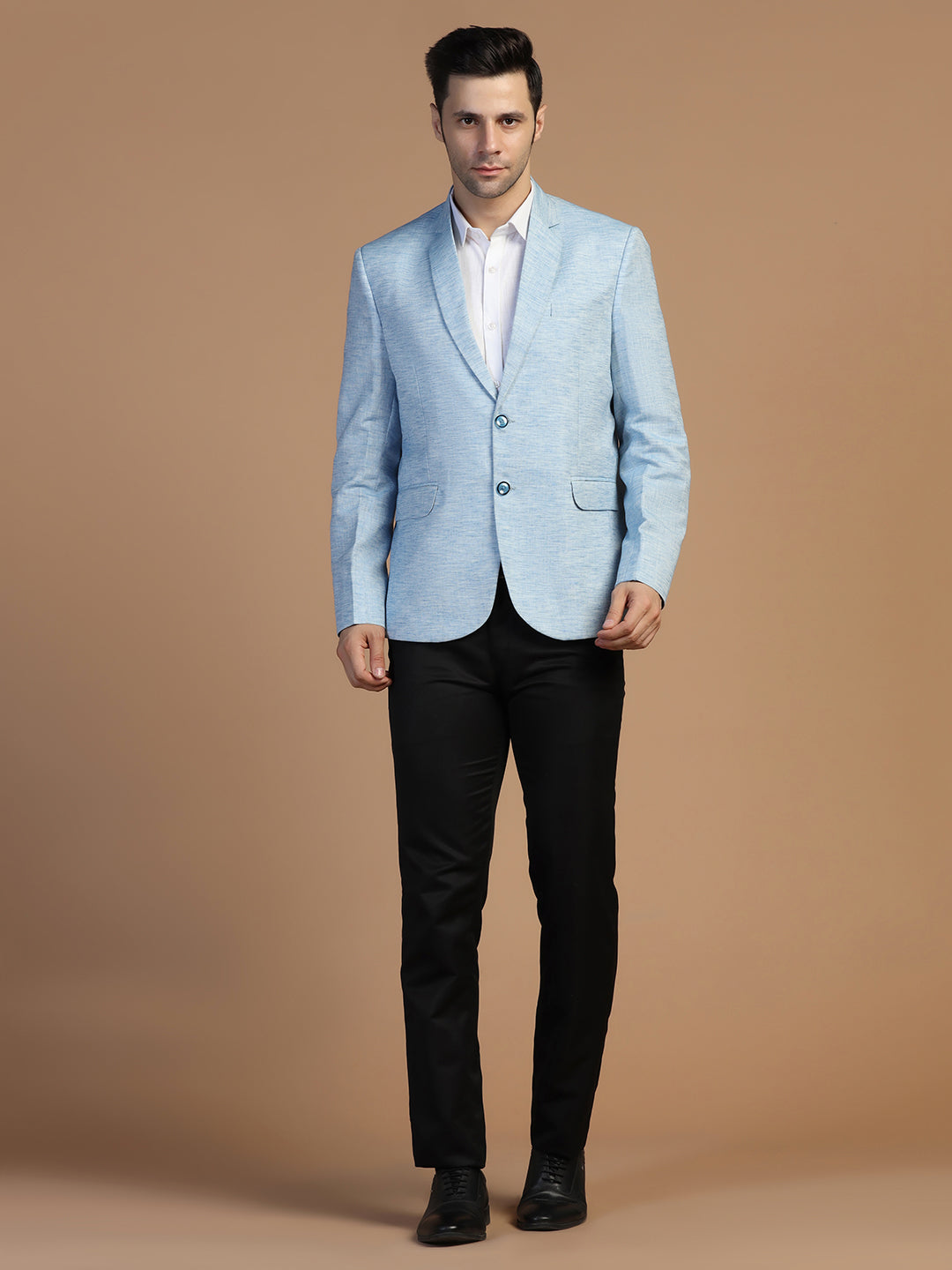 Men Blue Linen Blazer - Tahvo India
