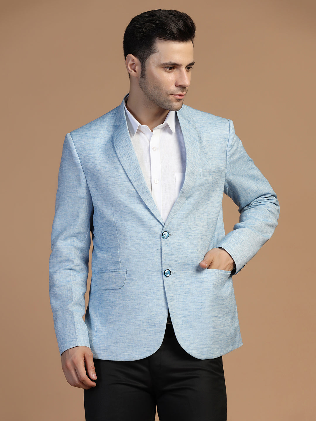 Men Blue Linen Blazer - Tahvo India