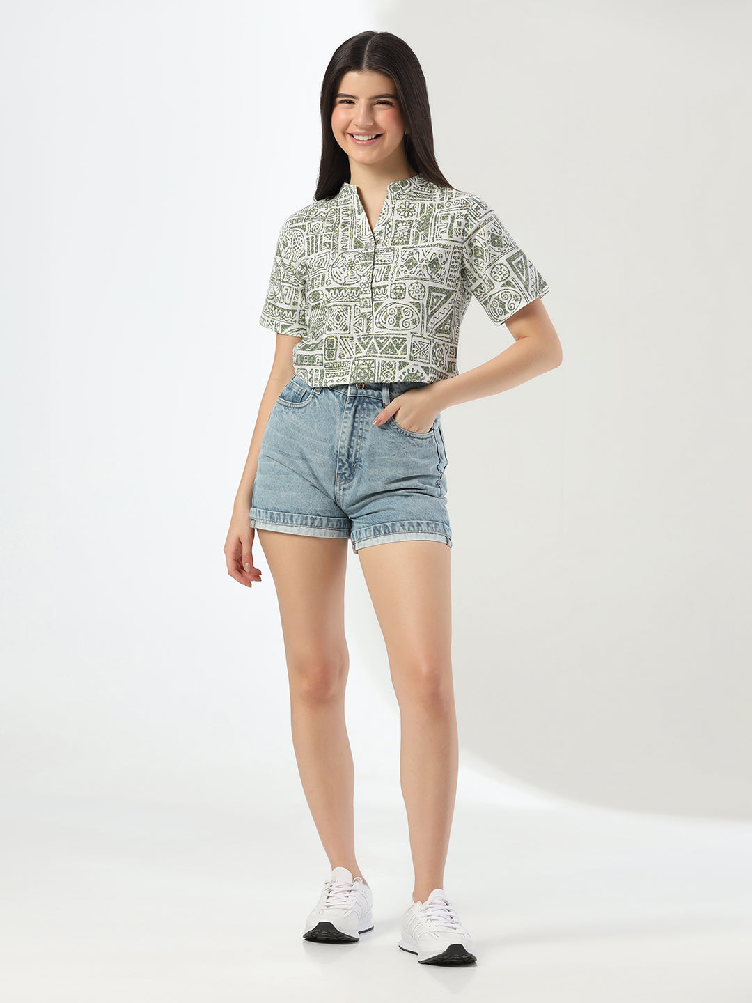 Women Green Printed Short Kurta Top - Tahvo India