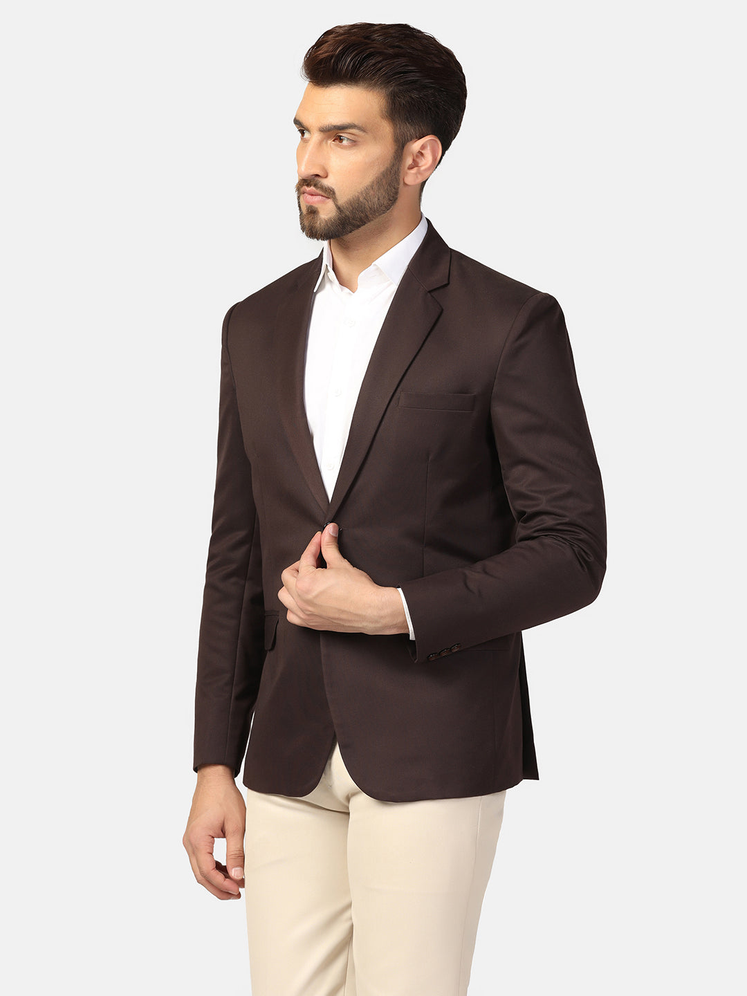 Men Brown Notched Lapel Blazer - Tahvo India