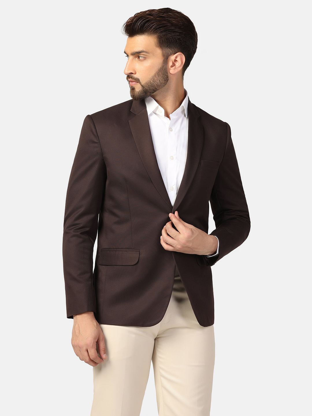 Men Brown Notched Lapel Blazer - Tahvo India