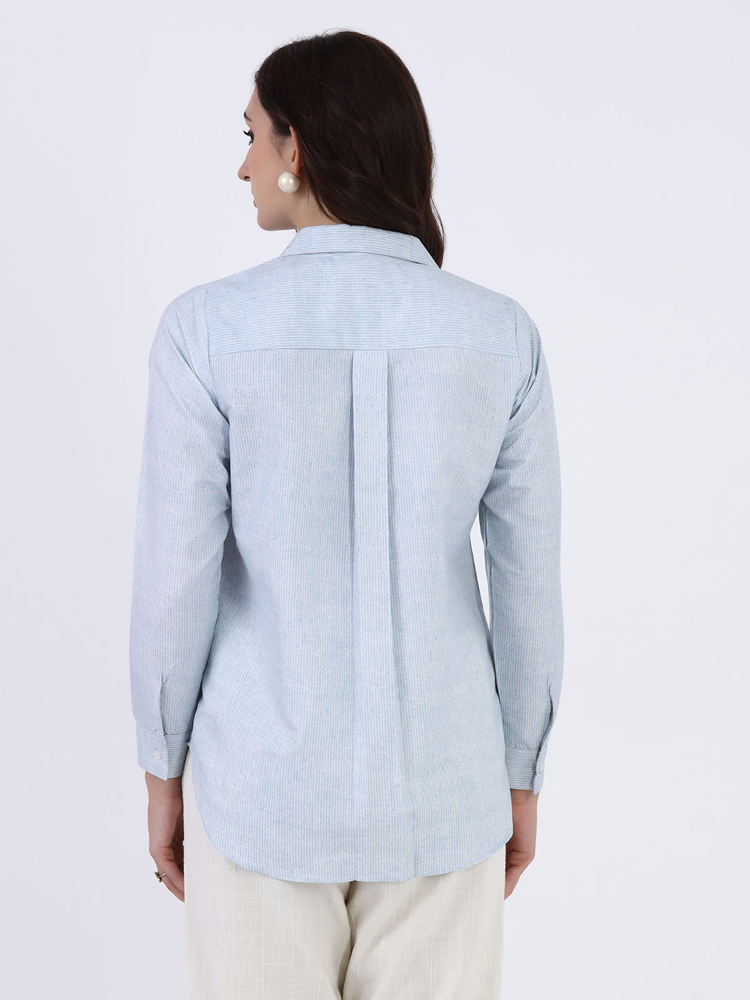 Women Blue Striped casual shirt