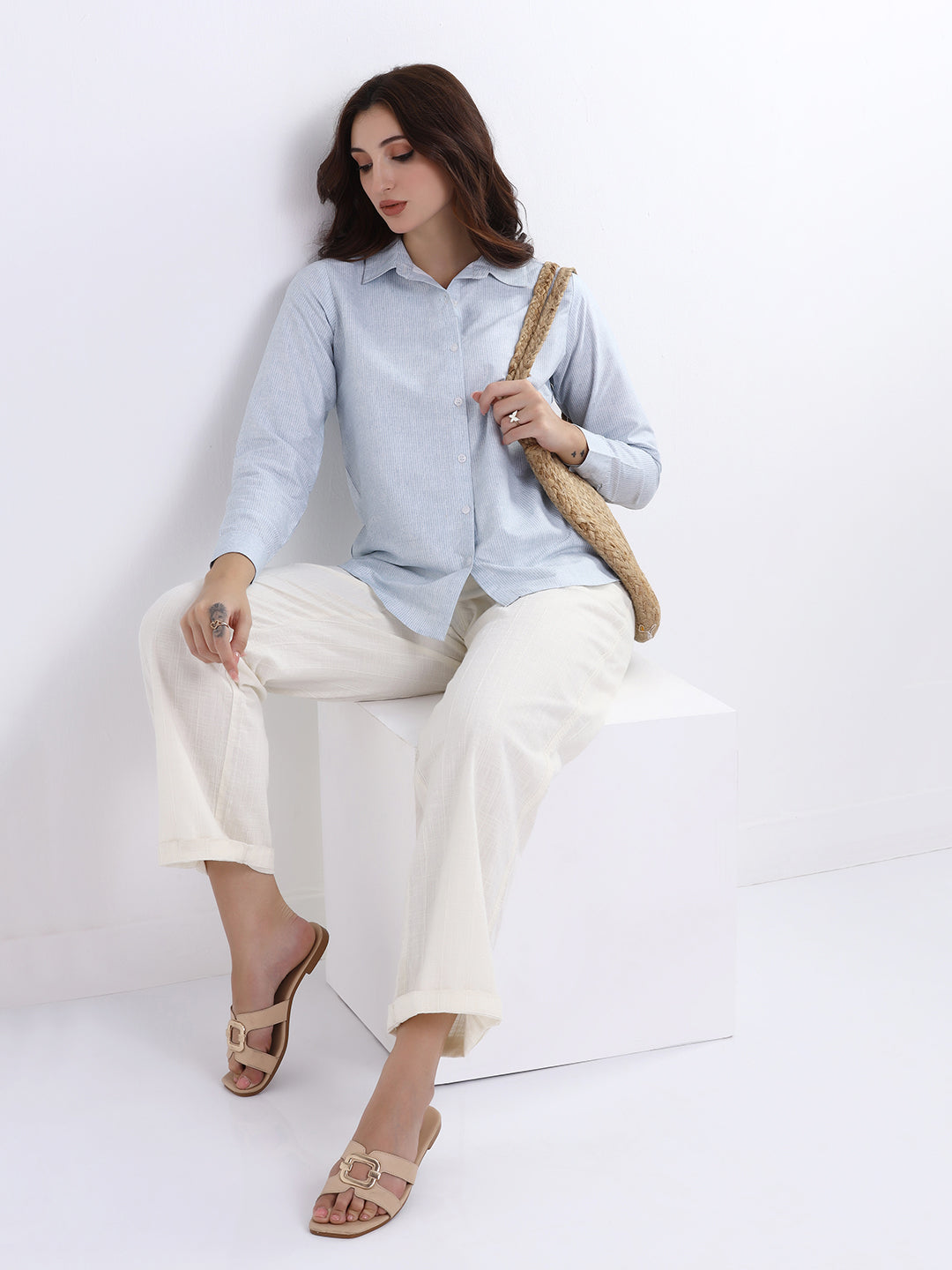 Women Blue Striped casual shirt
