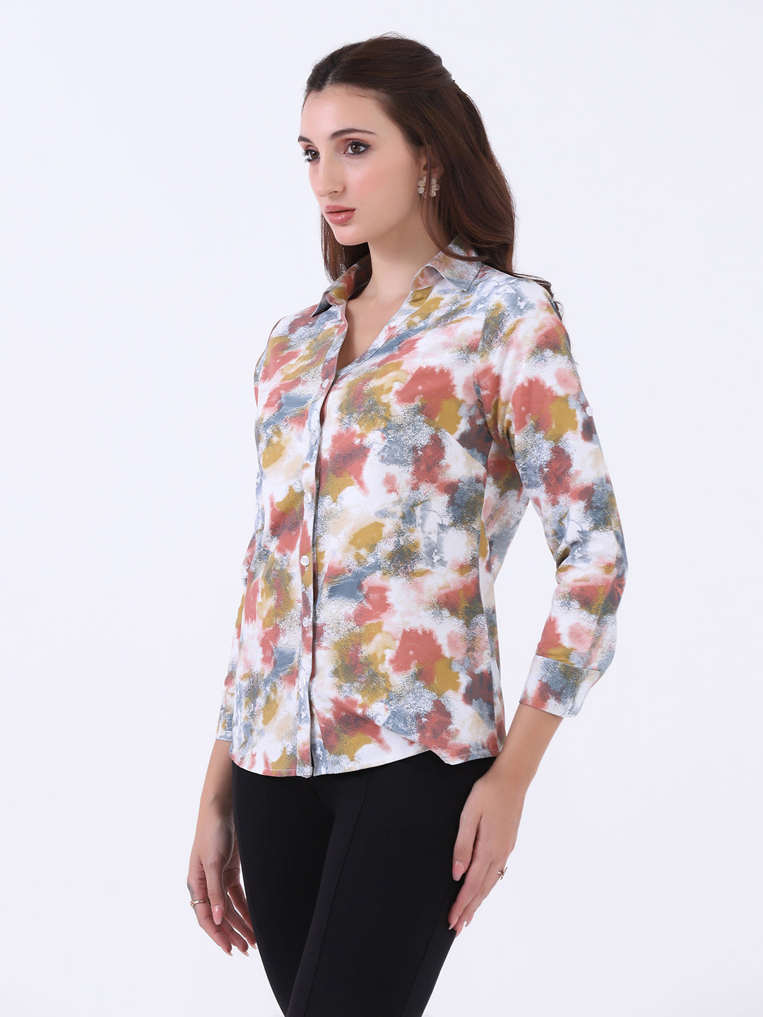 Women Printed V neck collared shirt
