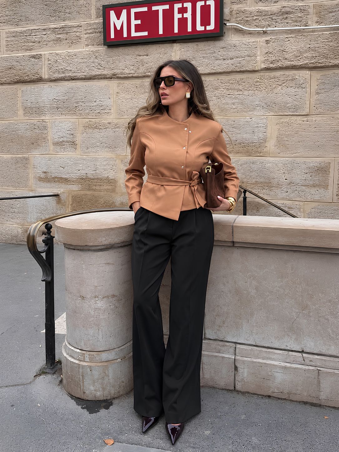 Round Neck Blazer With Belt