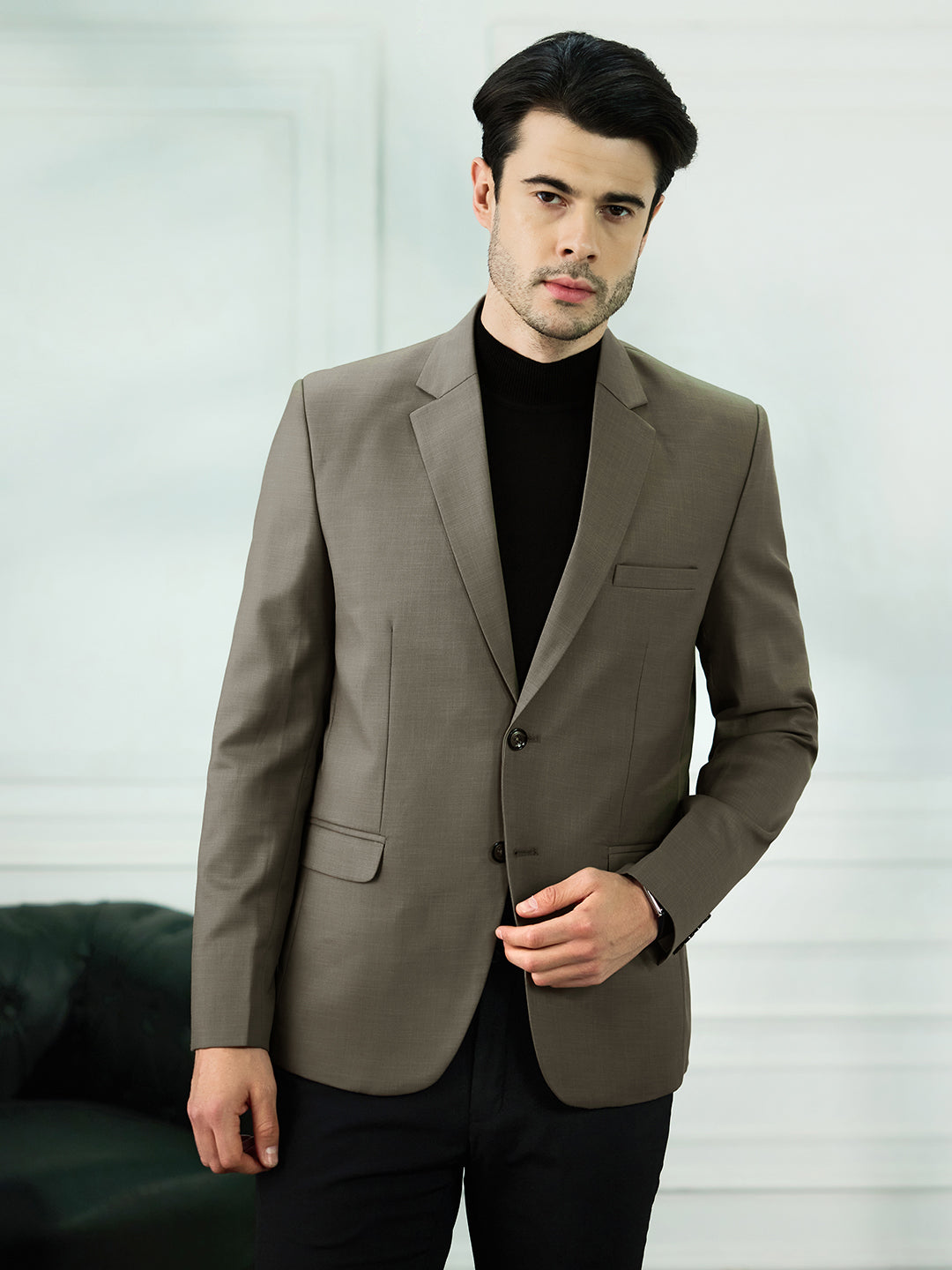 Men Brown Notched Lapel Blazer - Tahvo India