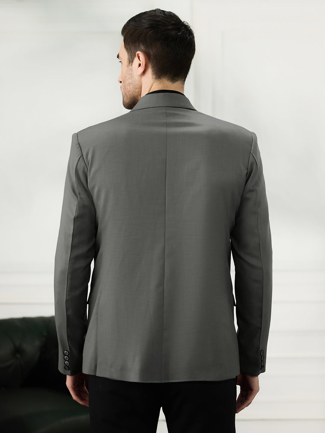 Men Dark Grey Notched Lapel Blazer - Tahvo India