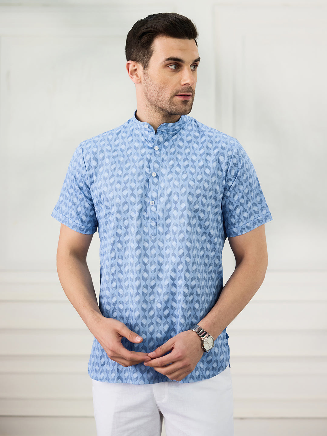 Men Ink Blue Printed Short Kurta - Tahvo India