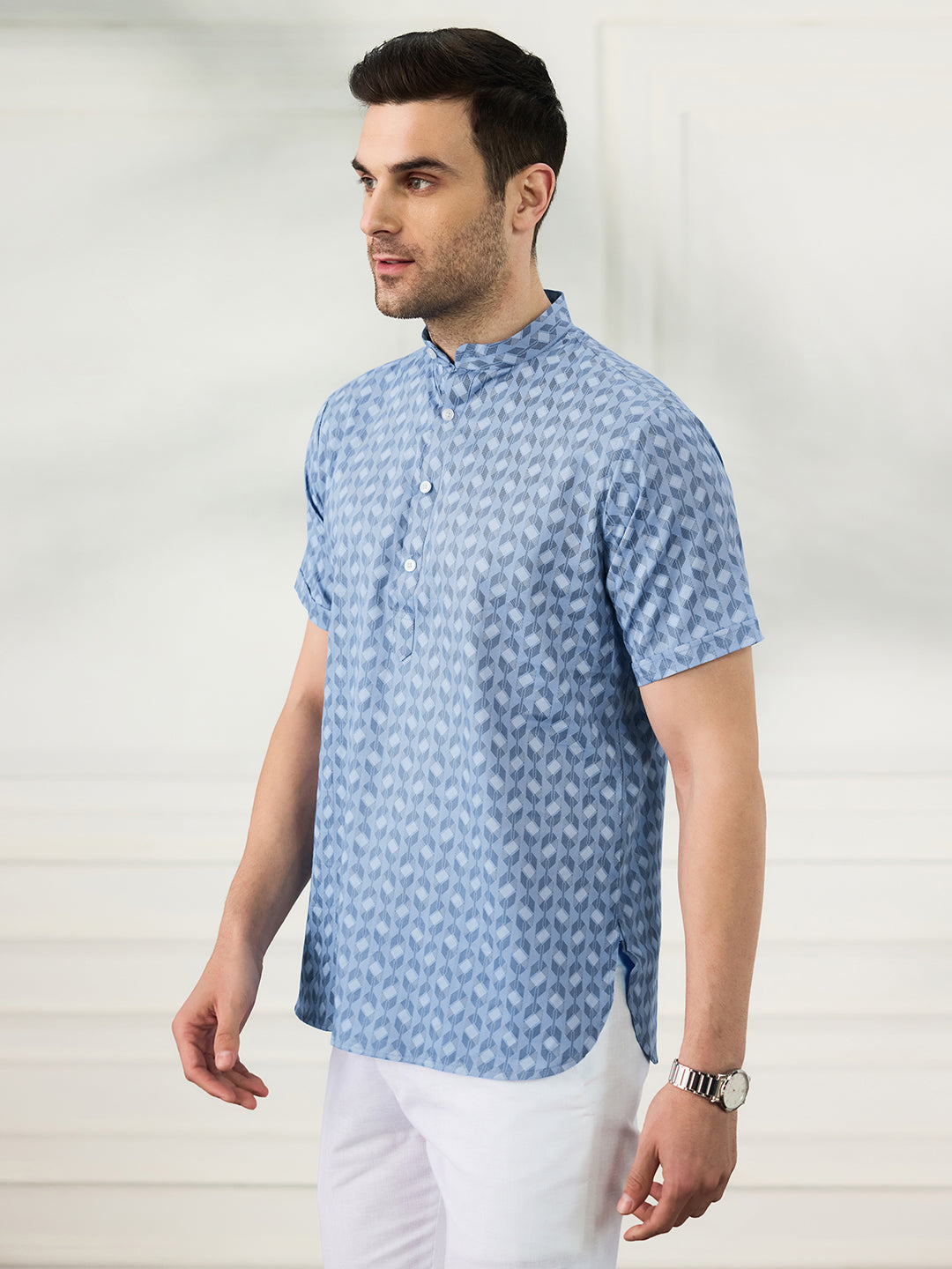 Men Ink Blue Printed Short Kurta - Tahvo India
