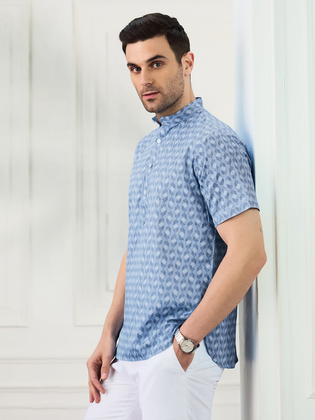 Men Ink Blue Printed Short Kurta - Tahvo India