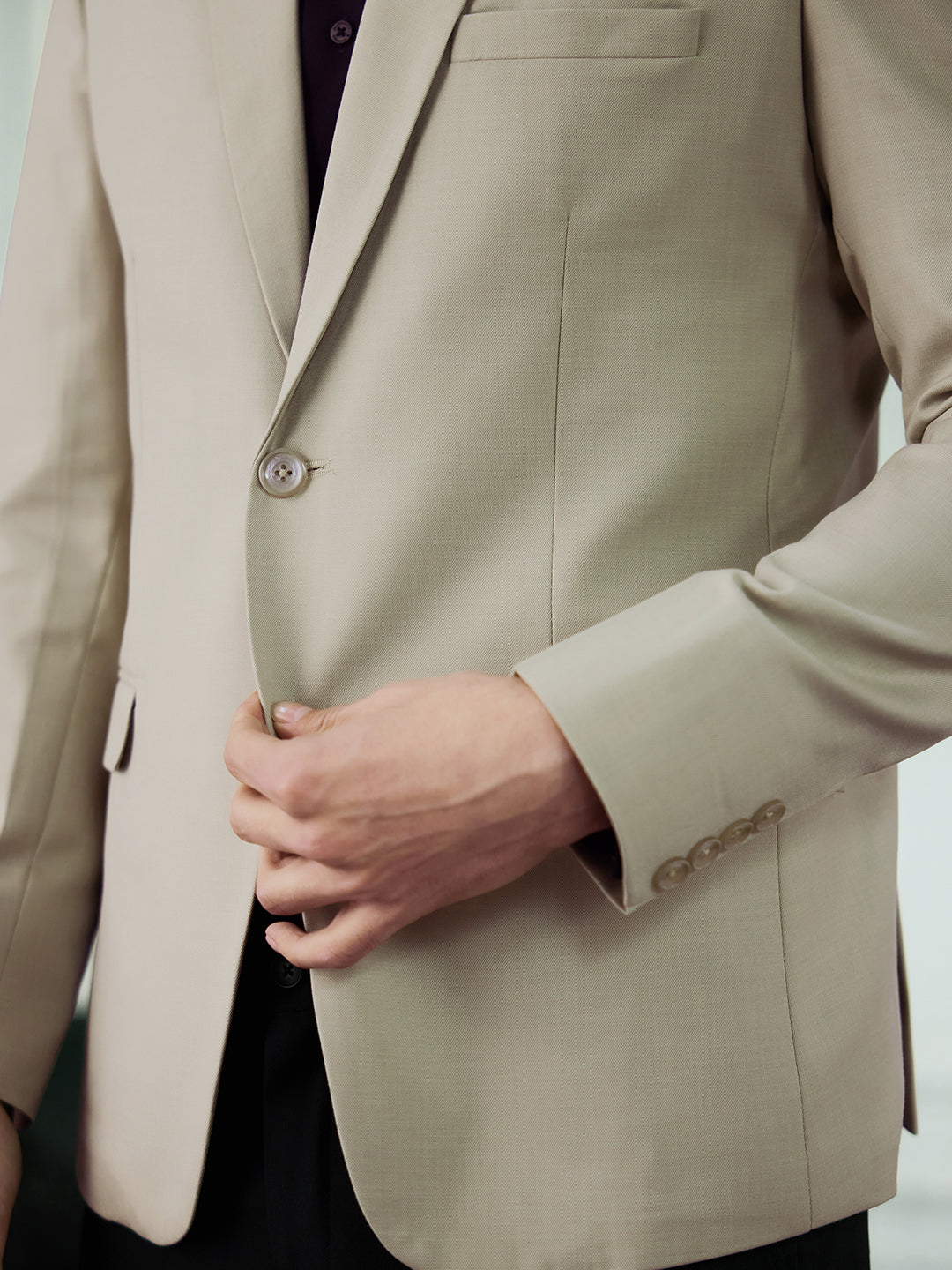 Men Beige Notched Lapel Blazer