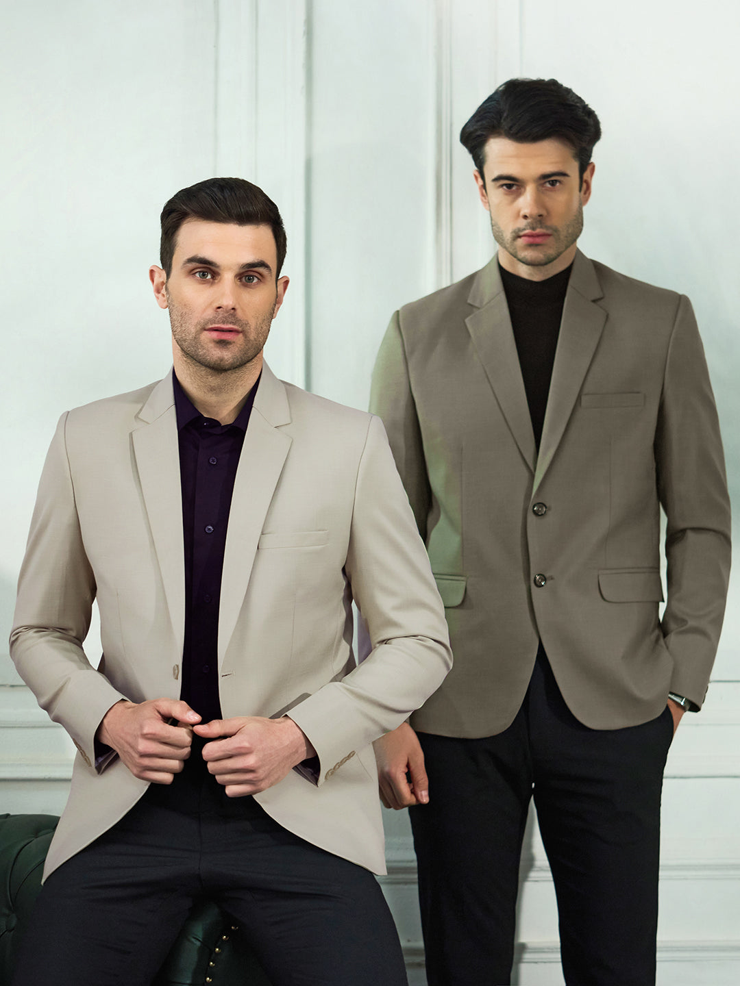 Men Beige Notched Lapel Blazer