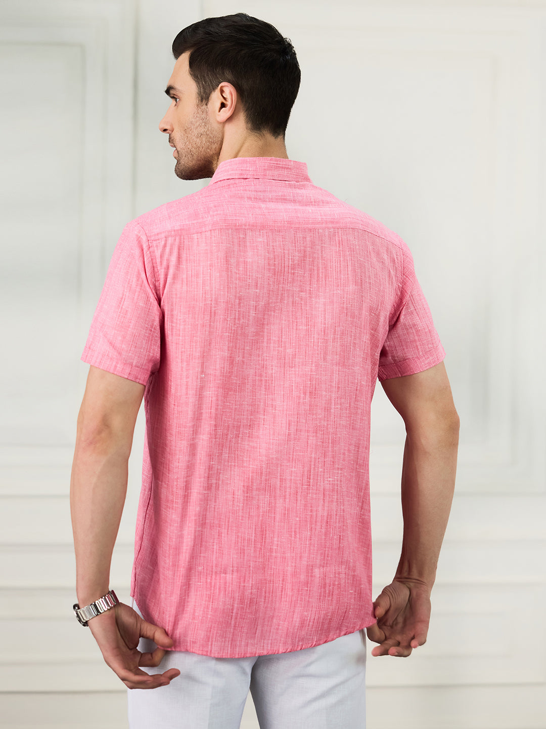 Men Casual Pink Shirt