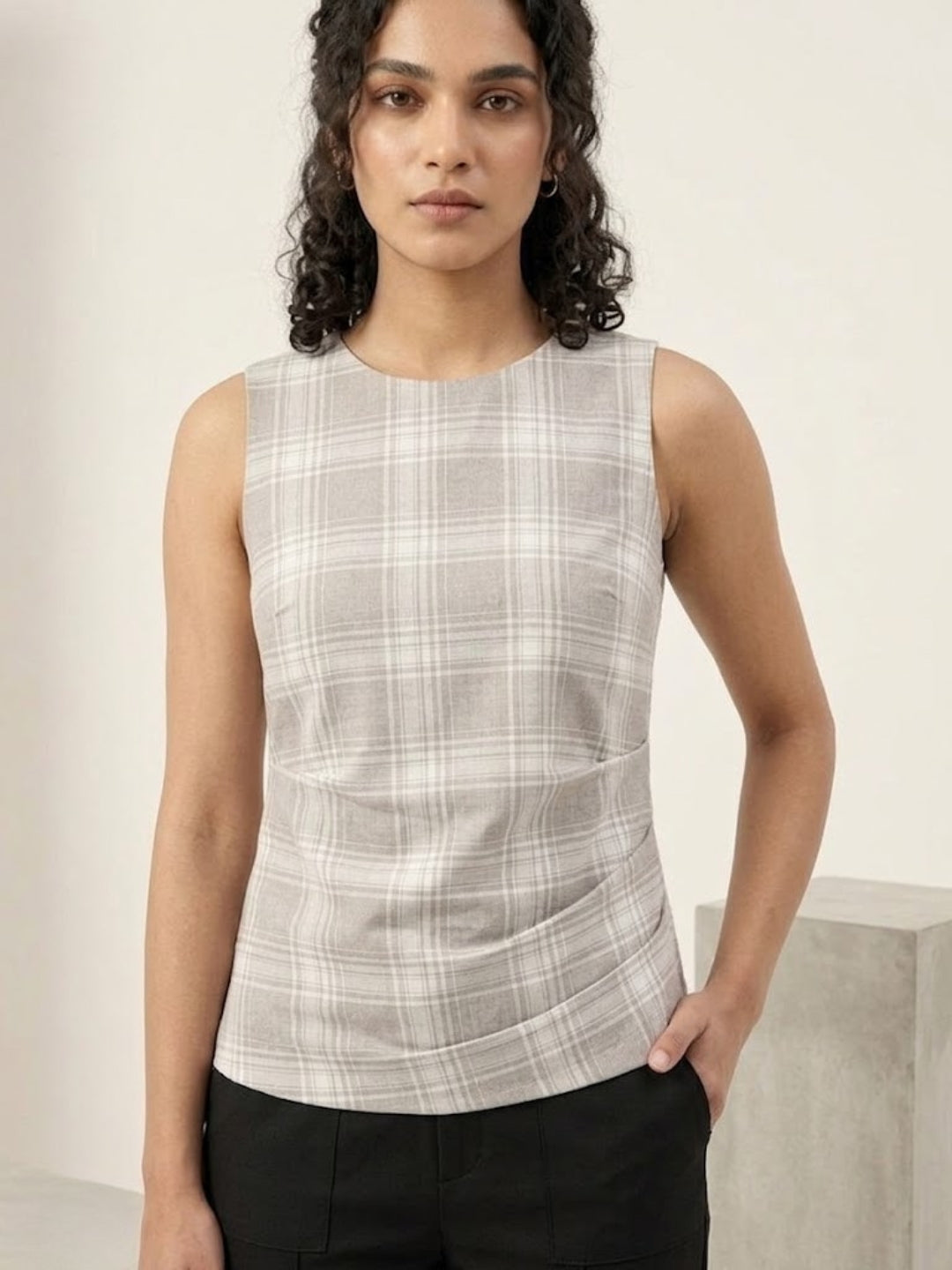 Checkered Crinched Top