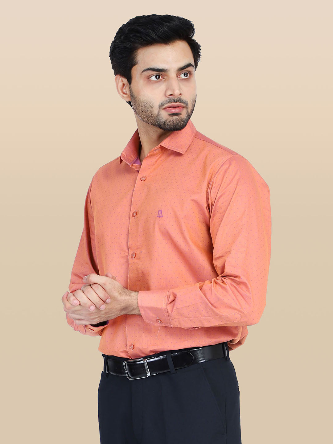 Men Peach Dotted Formal Shirt - Tahvo India