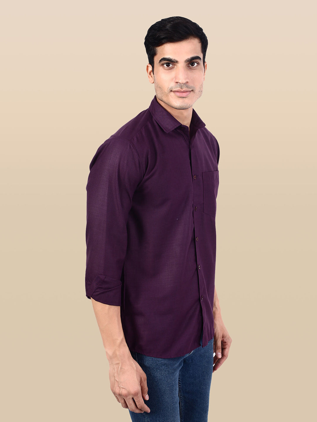 Men Purple Solid Shirt - Tahvo India