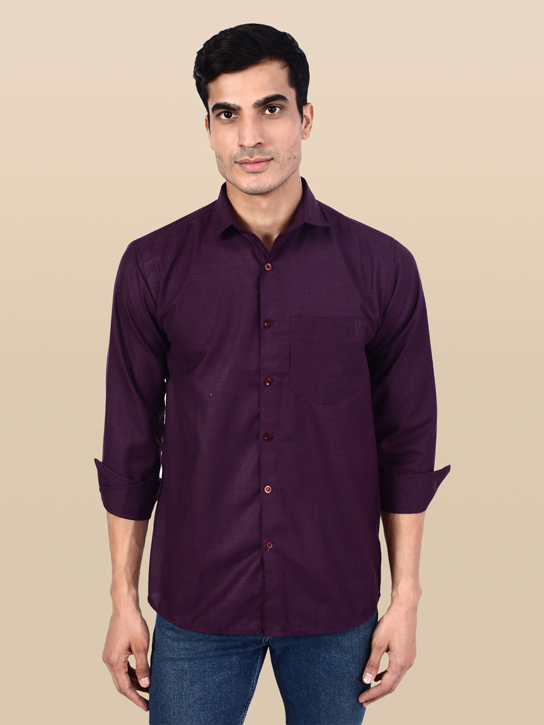 Men Purple Solid Shirt - Tahvo India