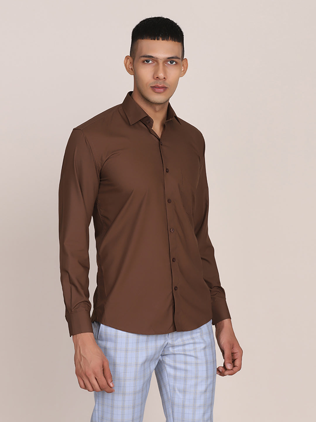 Men Brown Cotton Formal Shirt - Tahvo India