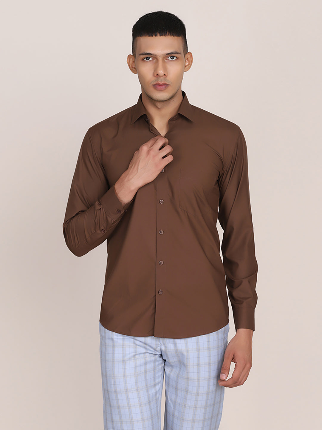 Men Brown Cotton Formal Shirt - Tahvo India