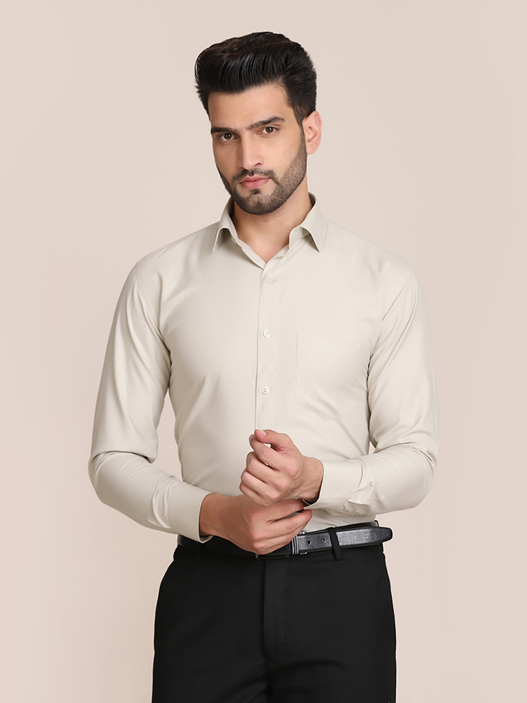 Men Beige Formal Solid Shirt - Tahvo India